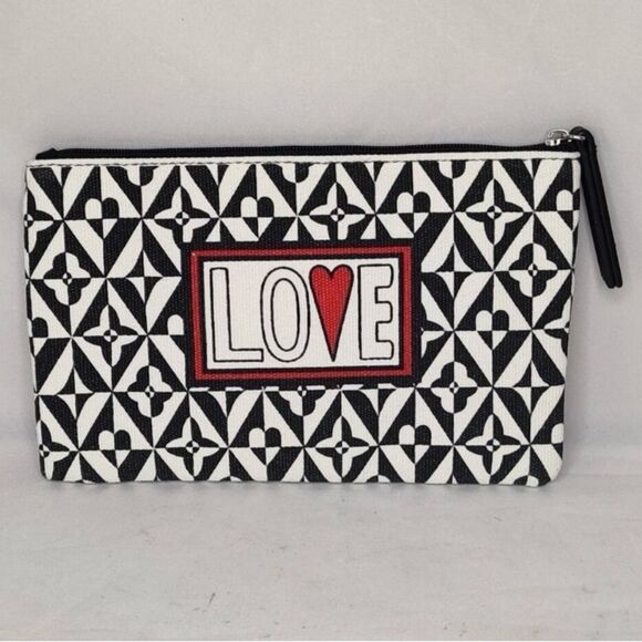 Brighton LOVE Black And White Canvas Makeup Up Bag Clutch Valentine's Day NWOT - Picture 1 of 12